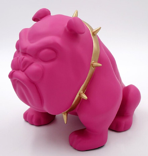 Casa Padrino Luxus Deko Figur Hund Bulldogge mit Halskette Rosa / Gold H. 55 cm - Kunstharz Deko Skulptur - Wohnzimmer Deko - Luxus Deko Tierfigur