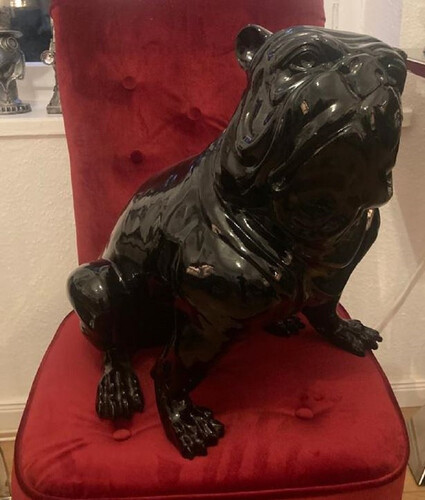 Casa Padrino Luxus Deko Figur Hund Bulldogge Schwarz / Gold H. 65 cm -  Kunstharz Deko Skulptur - Wohnzimmer Deko - Luxus Deko Tierfigur
