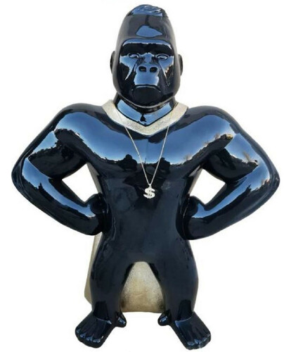 Casa Padrino Luxus Deko Skulptur Gorilla Affe Schwarz / Gold H. 75 cm - Wetterbest�ndige Deko Figur - Wohnzimmer Deko Figur - Garten Deko Figur - Luxus Deko Tierfigur