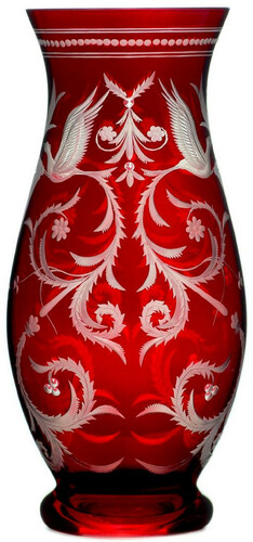 Casa Padrino Luxus Deko Glas Vase Rot / Silber  14 x H. 30 cm - Handgefertigte und handgravierte Blumenvase - Hotel & Restaurant Accessoires - Luxus Qualit�t