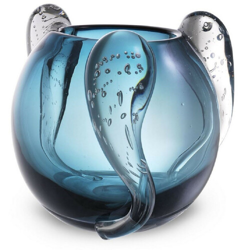 Casa Padrino Luxus Deko Glas Vase Blau  23 x H. 24 cm - Elegante mundgeblasene Blumenvase - Luxus Deko Accessoires