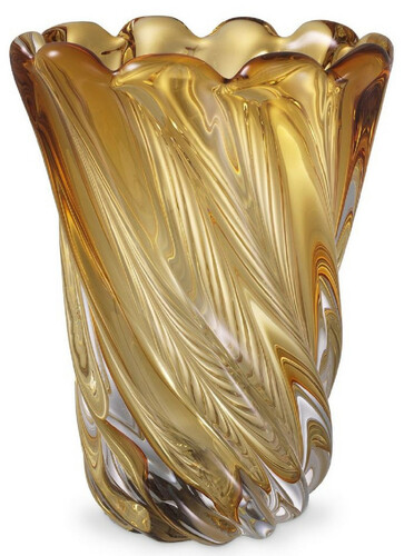 Casa Padrino Luxus Deko Glas Vase Gelb  19,5 x H. 25,5 cm - Mundgeblasene Blumenvase - Luxus Deko Accessoires