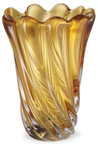 Casa Padrino Luxus Deko Glas Vase Gelb  20,5 x H. 29 cm - Mundgeblasene Blumenvase - Luxus Deko Accessoires