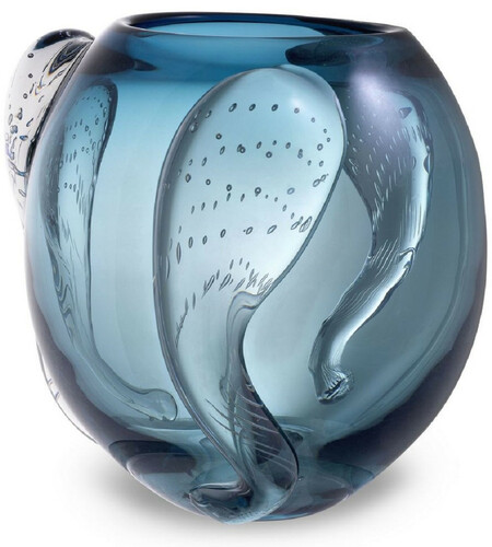 Casa Padrino Luxus Deko Glas Vase Blau  32 x H. 28 cm - Elegante mundgeblasene Blumenvase - Luxus Deko Accessoires