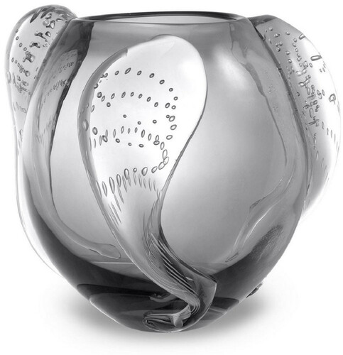 Casa Padrino Luxus Deko Glas Vase Grau  32 x H. 28 cm - Elegante mundgeblasene Blumenvase - Luxus Deko Accessoires