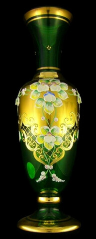 Casa Padrino Luxus Barock Deko Glas Vase Gr�n / Mehrfarbig / Gold H. 40 cm - Handgefertigte & handbemalte Blumenvase - Hotel & Restaurant Accessoires - Luxus Qualit�t