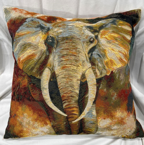 Casa Padrino Luxus Deko Kissen Elefant Mehrfarbig 45 x 45 cm - Bedrucktes Zierkissen mit edlem Gobelin Stoff - Luxus Deko Accessoires