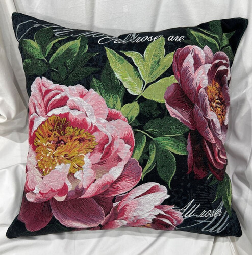 Casa Padrino Luxus Deko Kissen Rosen Schwarz / Mehrfarbig 45 x 45 cm - Bedrucktes Zierkissen mit edlem Gobelin Stoff - Luxus Deko Accessoires
