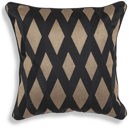 Casa Padrino Luxus Deko Kissen Schwarz / Gold 50 x 50 cm - Edles Zierkissen mit elegantem Rautenmuster - Luxus Qualit�t - Hotel Kollektion
