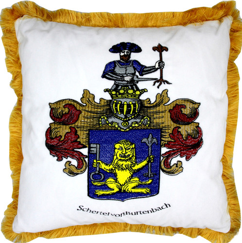 Casa Padrino Luxus Deko Kissen Wappen Freiherr Schertel von Burtenbach Wei� / Gold