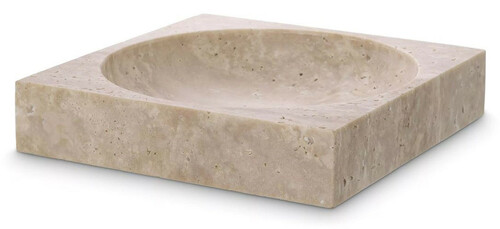 Casa Padrino Luxus Schale Beige 25 x 25 x H. 5 cm - Moderne Deko Schale aus hochwertigem Travertin Naturstein - Hotel & Restaurant Deko Accessoires - Luxus Qualit�t