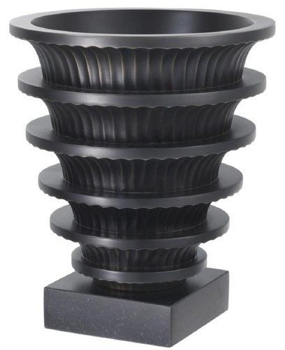 Casa Padrino Luxus Messing Vase mit Granitsockel Bronze / Schwarz  19 x H. 22,3 cm - Wohnzimmer Deko 