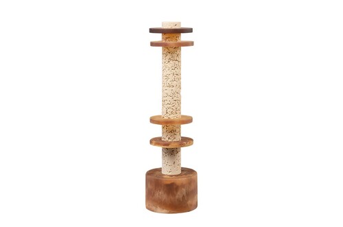 Casa Padrino Luxus Deko Objekt Cremewei� / Braun  12,1 x H. 42,5 cm - Skulptur Strata aus Kunstharz und Sand - Luxus Deko Accessoires