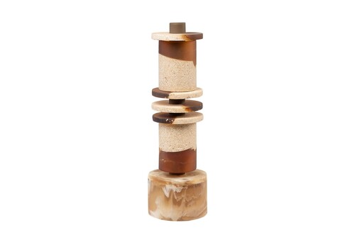 Casa Padrino Luxus Deko Objekt Cremewei� / Braun  12 x H. 38 cm - Kleine Skulptur Strata aus Kunstharz und Sand - Luxus Deko Accessoires