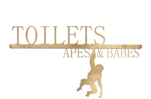 Casa Padrino Luxus Deko Objekt Gold 37 x 1,1 x H. 20 cm - Edelstahl Schild Toilets Apes Babes in geb�rsteter Goldoptik - Luxus Deko Accessoires