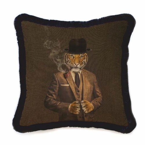 Casa Padrino Luxus Deko Samt Kissen Gentleman Tiger Braun / Schwarz 45 x 45 cm