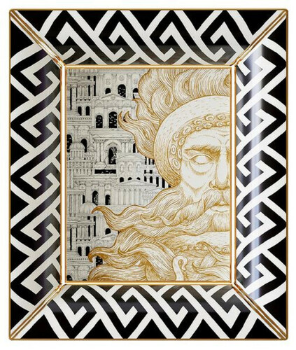 Casa Padrino Luxus Deko Schale Poseidon Wei� / Schwarz / Gold 20,5 x 17,5 x H. 13,5 cm - Handbemalte Porzellan Schale - Luxus Qualit�t - Made in Italy