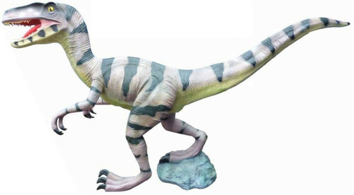 Casa Padrino Luxus Deko Skulptur Dinosaurier Velociraptor Mehrfarbig 282 x H. 152 cm - Riesige Gartenskulptur - Lebensgro�e Skulptur - XXL Deko Skulptur - XXL Deko Figur - XXL Dinosaurier