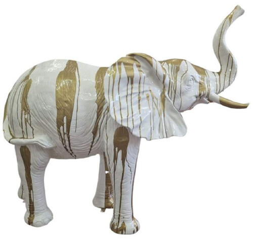 Casa Padrino Luxus Deko Skulptur Elefant Wei� / Gold 160 x 66 x H. 160 cm - Gro�e Deko Figur - XXL Deko Skulptur - XXL Deko Figur - Garten Deko - Luxus Deko XXL Figuren