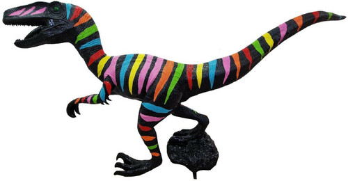 Casa Padrino Luxus Deko Skulptur Dinosaurier Schwarz / Mehrfarbig 300 x H. 157 cm - Riesige Gartenskulptur - Lebensgro�e Skulptur - XXL Deko Skulptur - XXL Deko Figur - XXL Tierfigur - Garten Deko