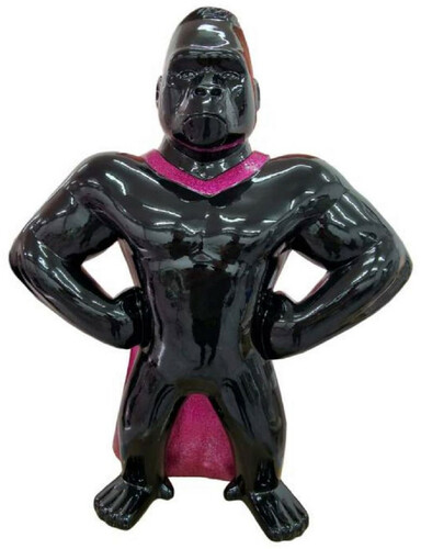 Casa Padrino Luxus Deko Skulptur Gorilla Affe Schwarz / Lila H. 75 cm - Wetterbest�ndige Deko Figur - Wohnzimmer Deko Figur - Garten Deko Figur - Luxus Deko Tierfigur