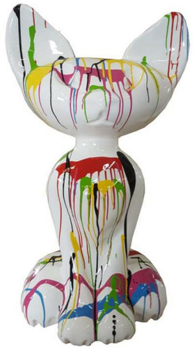Casa Padrino Luxus Deko Skulptur Katze Wei� / Bunt H. 130 cm - Gro�e Deko Figur - XXL Deko Skulptur - XXL Deko Figur - XXL Tierfigur - Wohnzimmer Deko - Garten Deko - Luxus Deko XXL Figuren