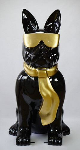 Casa Padrino Luxus XXL Deko Skulptur Hund Bulldogge mit Brille und Krawatte Schwarz / Gold H. 196 cm - Riesige Garten Skulptur - Riesige Garten Figur - XXL Deko Skulpturen - XXL Deko Figuren