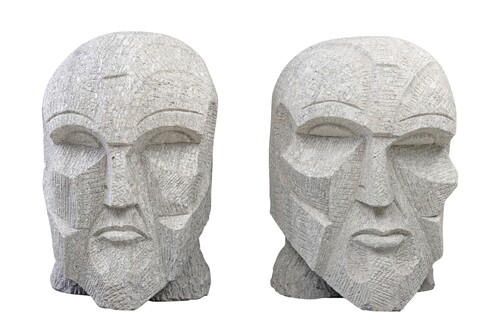 Casa Padrino Luxus Deko Skulptur Kopf Sandfarben 39 x 39 x H. 63 cm - Monumentaler Kopf aus massivem Sandstein - Luxus Deko Accessoires