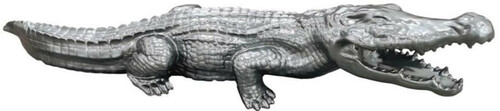 Casa Padrino Luxus Deko Skulptur Krokodil Silber 108 cm - Wetterbest�ndige Gartenskulptur - XXL Deko Skulptur - XXL Deko Figur - XXL Tierfigur - Garten Deko - Luxus Deko Accessoires
