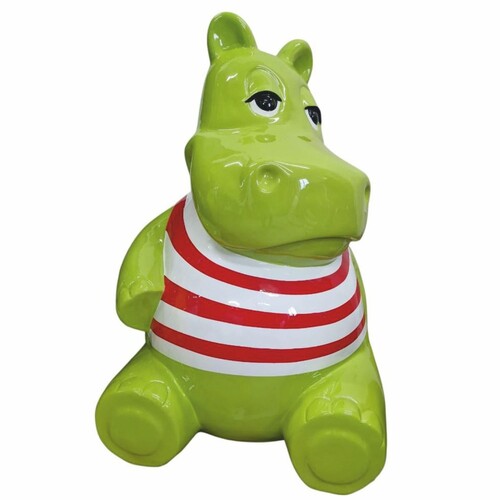 Casa Padrino Deko Skulptur Nilpferd Gr�n / Wei� / Rot H. 100 cm - Deko Figur