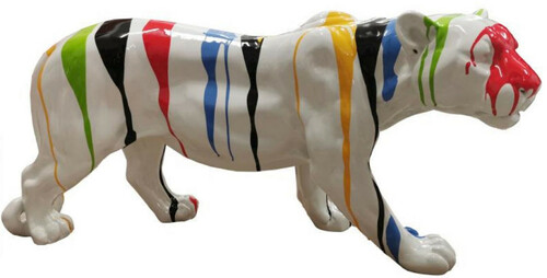 Casa Padrino Luxus Deko Skulptur Panther Wei� / Mehrfarbig H. 80 x H. 35 cm - Gro�e Deko Figur - XXL Deko Skulptur - XXL Deko Figur - Wohnzimmer Deko - Garten Deko - Luxus Figuren