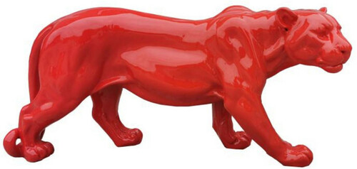 Casa Padrino Luxus Deko Skulptur Panther Rot H. 80 x H. 35 cm - Gro�e Deko Figur - XXL Deko Skulptur - XXL Deko Figur - Wohnzimmer Deko - Garten Deko - Luxus Figuren - Luxus Tierfiguren