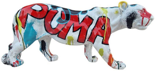 Casa Padrino Luxus Deko Skulptur Panther Wei� / Bunt 80 x H. 35 cm - Gro�e Deko Figur - XXL Deko Skulptur - XXL Deko Figur - Wohnzimmer Deko - Garten Deko - Luxus Figuren