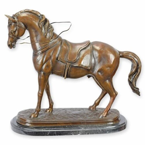 Casa Padrino Luxus Deko Skulptur Pferd Braun / Schwarz 55 cm - Bronze Deko Figur