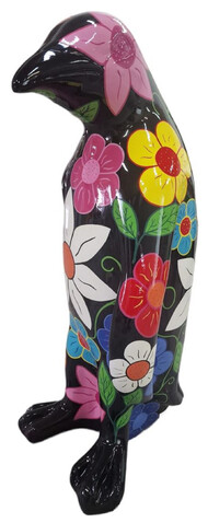 Casa Padrino Luxus Deko Skulptur Pinguin Schwarz / Bunt H. 93 cm - Gro�e Deko Figur - XXL Deko Skulptur - XXL Deko Figur - XXL Tierfigur - Wohnzimmer Deko - Garten Deko - Luxus Deko XXL Figuren