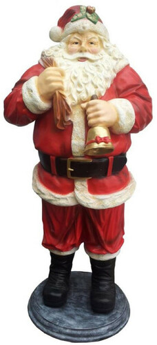 Casa Padrino Luxus Deko Skulptur Weihnachtsmann mit Glocke Rot / Mehrfarbig H. 185 cm - Lebengro�e Weihnachts Deko Figur - XXL Deko Skulptur - XXL Deko Figur - XXL Weihnachts Skulptur