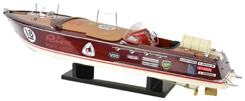 Casa Padrino Luxus Deko Speedboot mit Massivholz St�nder 87 cm - Handgefertigtes Deko Boot - Holzboot - Modellboot - Rennboot - Deko Accessoires