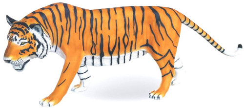 Casa Padrino Luxus Dekofigur Tiger Orange / Gelb / Wei� / Schwarz 250 x 55 x H. 90 cm - Lebensgro�e Dekofigur - Riesige Tierfigur - Gartendeko Skulptur