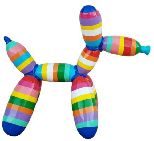 Casa Padrino Luxus Designer Deko Skulptur Ballon Hund mit Streifen Bunt 100 cm - Gro�e Deko Figur - XXL Deko Skulptur - XXL Deko Figur - Wohnzimmer Deko - Garten Deko - Luxus Figuren