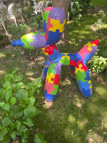 Casa Padrino Deko Skulptur Hund 100 cm - Bunt Puzzle Kunstharz Figur Pop Art 