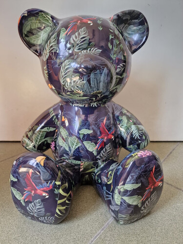 Casa Padrino Luxus Designer Dekofigur Teddyb�r Mehrfarbig H. 31 cm - Kunstharz Deko Skulptur - Luxus Deko Figur - Designer Deko Figur - Luxus Accessoires