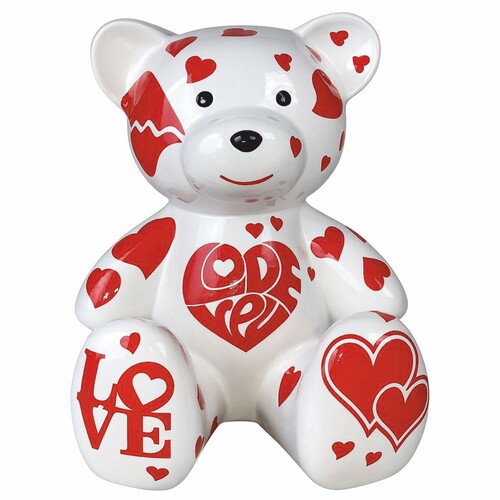 Casa Padrino Deko Figur Teddyb�r Wei� / Rot H. 34 cm - Deko Skulptur