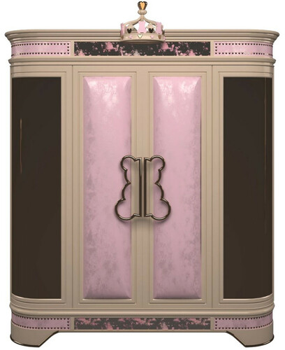 Casa Padrino Luxus Designer Kinderzimmer Kleiderschrank Rosa / Beige / Schwarz / Gold 200 x 60 x H. 250 cm - Kinderzimmer M�bel - Hotel M�bel - Luxus Qualit�t - Made in Italy