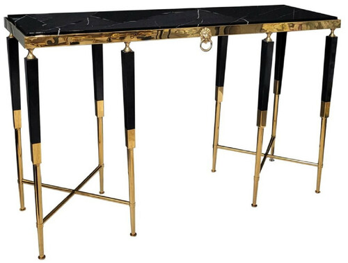 Casa Padrino Luxus Konsole Schwarz / Gold 140 x 40 x H. 85 cm - Rechteckiger Konsolentisch mit Kunstmarmor Tischplatte - Wohnzimmer M�bel - Luxus M�bel - Luxus Einrichtung