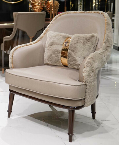 Casa Padrino Luxus Designer Sessel Grau / Dunkelbraun / Gold - Wohnzimmer Sessel - Hotel Sessel - Wohnzimmer M�bel - Luxus M�bel - Wohnzimmer Einrichtung - Luxus Einrichtung - M�bel Luxus