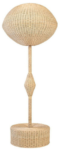 Casa Padrino Luxus Designer Stehleuchte Naturfarben  70 x H. 177 cm - Runde Rattan Stehlampe - Wohnzimmer Stehleuchte - Luxus Leuchten - Luxus Stehleuchten