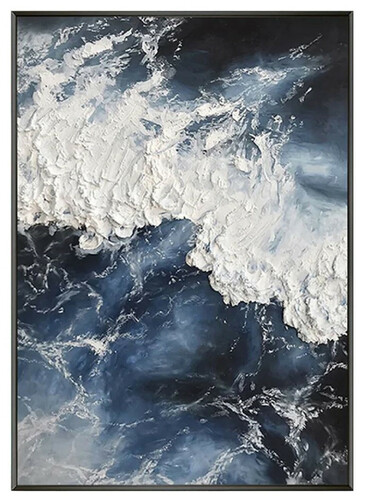 Casa Padrino Luxus Designer �lgem�lde Blau / Wei� / Schwarz 120 x 9 x H. 160 cm - Handgemaltes Gem�lde mit Metallrahmen - Luxus Wand Deko - Designer Wand Deko - Deko Accessoires - Luxus Qualit�t