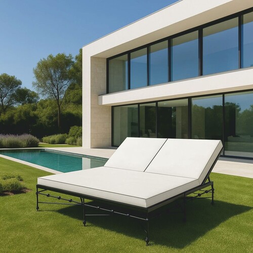 Casa Padrino Luxus Doppel Gartenliege Schwarz / Wei� 160 x 190 cm - Doppel Sonnenliege - Hotel & Garten M�bel VPP