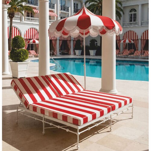 Casa Padrino Luxus Doppel Gartenliege Wei� / Rot 160 x 190 cm - Hotel & Garten M�bel VPP