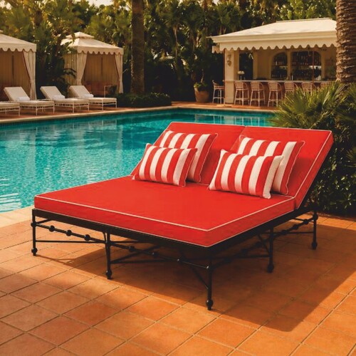 Casa Padrino Luxus Doppel Gartenliege Schwarz / Rot 160 x 190 cm - Doppel Sonnenliege - Hotel & Garten M�bel VPP